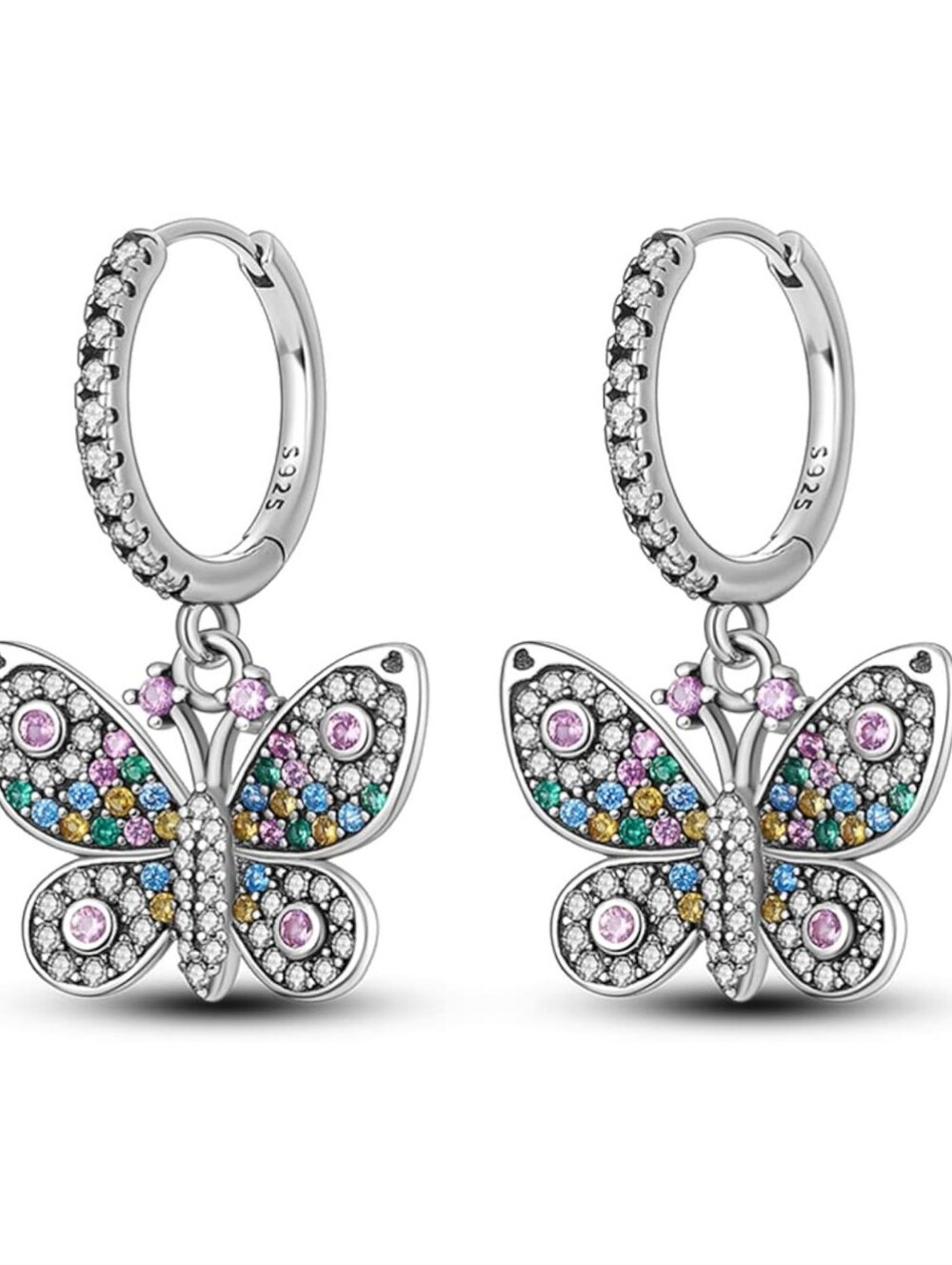 Sterling Silver Multicolor Butterfly Hoop Earrings Brand New Gift Ready !